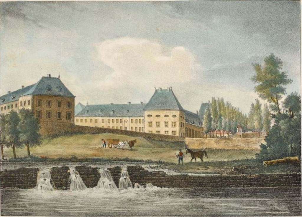 Abbaye de Lobbes — gravure A. De Peellaert Jobard
