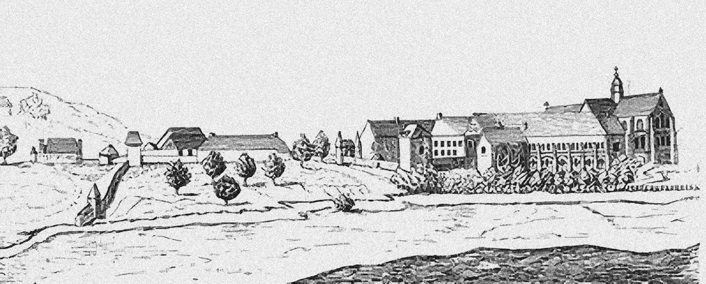 L'abbaye de Bucilly avant la reconstruction de l'église (vers 1730), d'après Delapointe