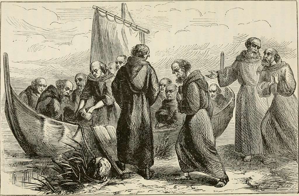 Saint Brendan et ses frères prennent la mer — enluminure médiévale
