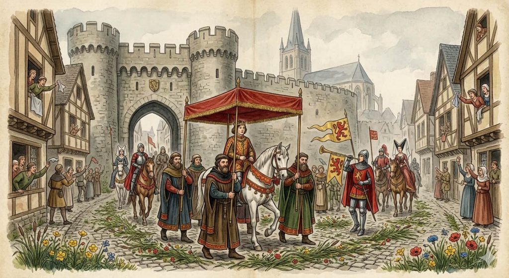 illustration, Louis le dauphin entrant dans Avesnes, le 1ᵉʳ août 1461