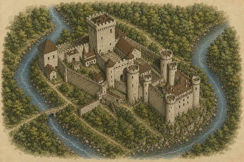 Reconstitution hypothétique du château d'Hirson effectuée d'après la maquette du Centre de documentation Alfred Desmasures