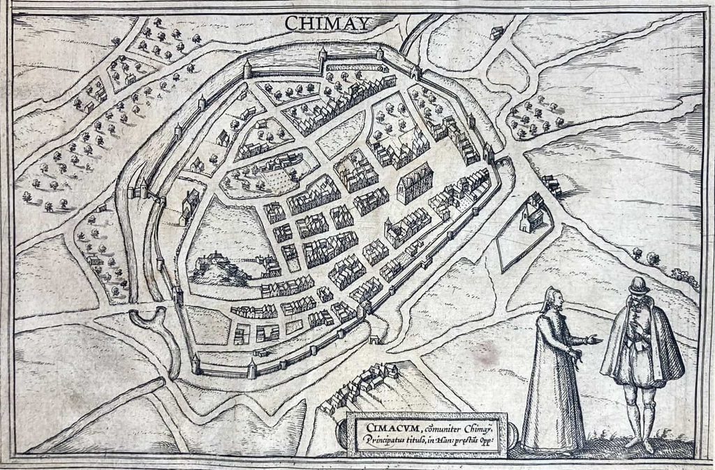Plan de perspective de la ville fortifiée de Cimacum (Chimay) vers 1580.